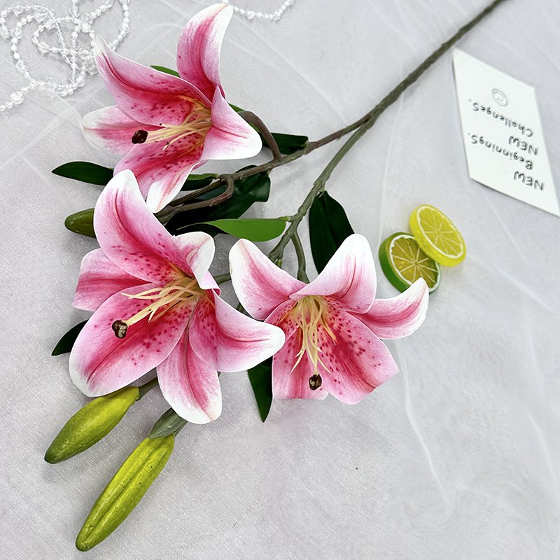 Artificial Single 3 Flowers 3 Buds Lily