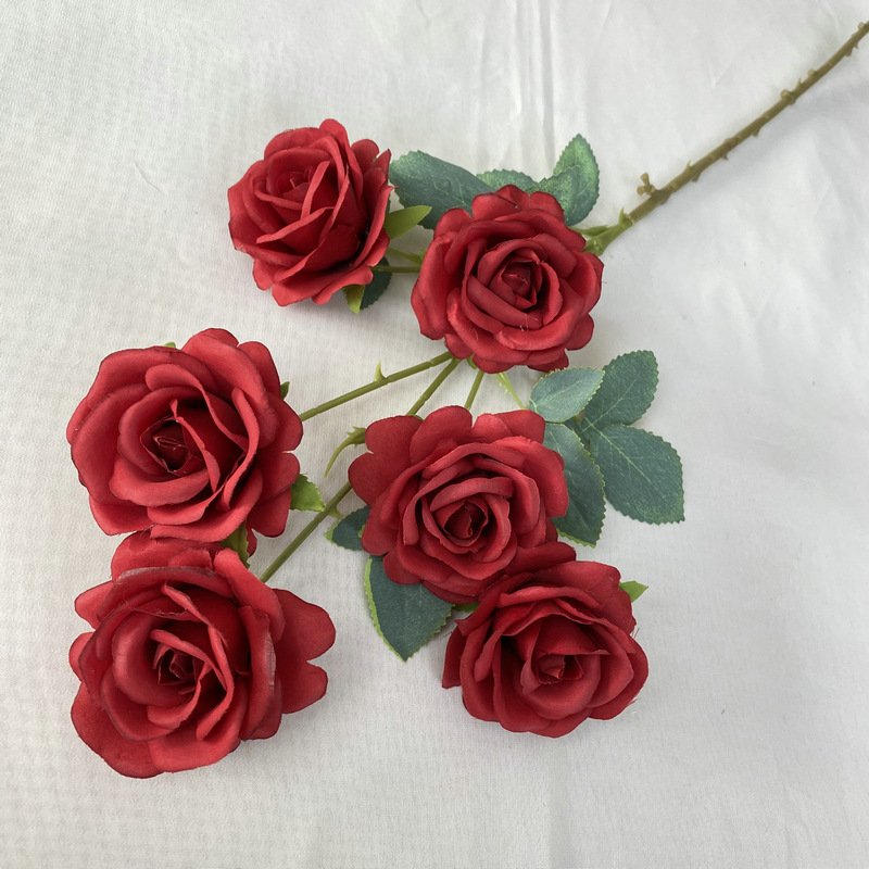 Artificial 6-Head Sweetheart Rose